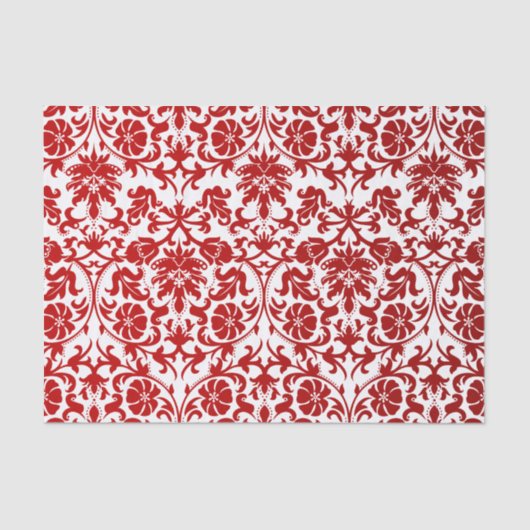 Donkerrood en witte Floral Damask Tissuepapier (Voorkant)