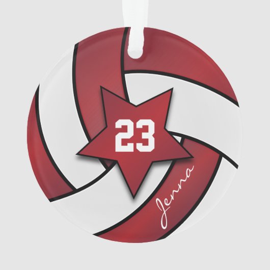 Donkerrood en witte volleybal 3| DIY-naam Ornament (achterkant)