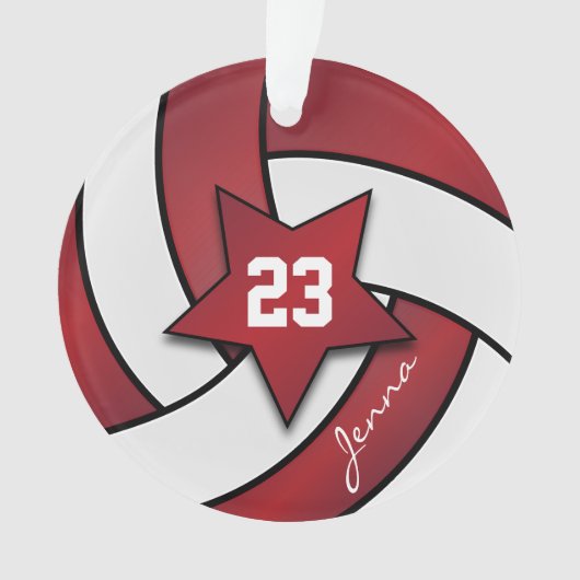 Donkerrood en witte volleybal 3| DIY-naam Ornament (voorkant)
