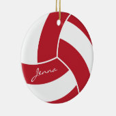 Donkerrood en witte volleybal keramisch ornament (Rechts)