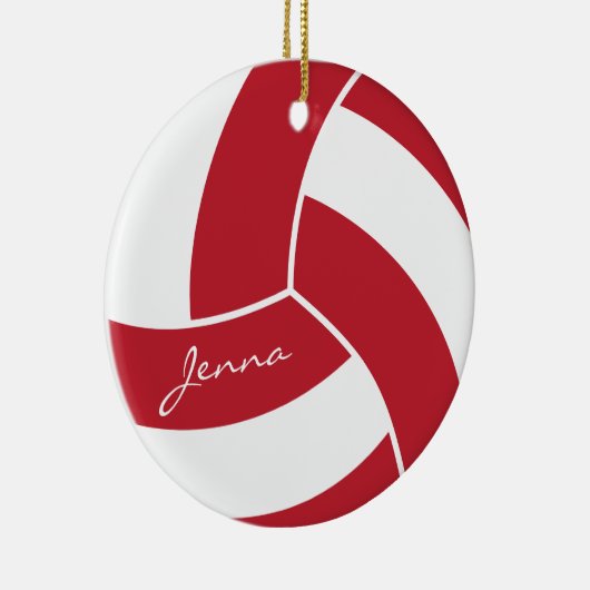 Donkerrood en witte volleybal keramisch ornament (Rechts)