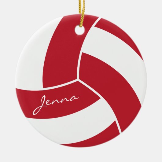 Donkerrood en witte volleybal keramisch ornament (Voorkant)