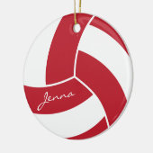 Donkerrood en witte volleybal keramisch ornament (Links)