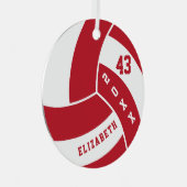 Donkerrood en witte volleybal metalen ornament (Voorkant Rechts)