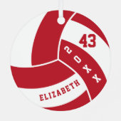 Donkerrood en witte volleybal metalen ornament (Achterkant)