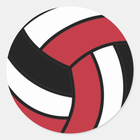 Donkerrood en witte volleybal ronde sticker (Voorkant)