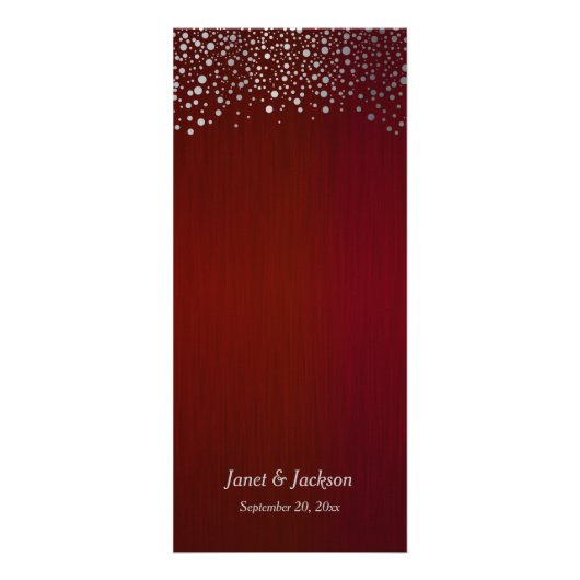 Donkerrood en Zilver Confetti Dot - Wedding Progra Reclamekaart (Voorkant)