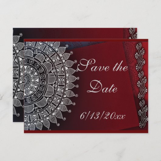 Donkerrood en zilver ontwerp aankondigingskaart (Voorkant / Achterkant)