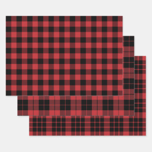 Donkerrood en zwart Buffalo Plaid Inpakpapier Vel