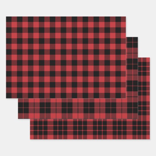 Donkerrood en zwart Buffalo Plaid Inpakpapier Vel (Set)