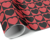 Donkerrood en zwart gevriesdroogd patroon met hart cadeaupapier (Rol Hoek)