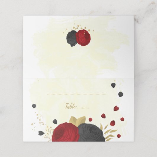 donkerrood en zwarte bloemen gouden botanische bru plaatskaartje (Buitenkant ongevouwen)