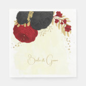 donkerrood en zwarte bloemen gouden bruidservetten servet (Voorkant)