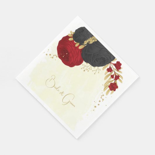 donkerrood en zwarte bloemen gouden bruidservetten servet (Hoek)