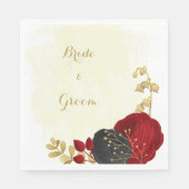 donkerrood en zwarte bloemen gouden bruiloft servet (Voorkant)