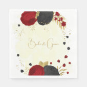 donkerrood en zwarte bloemen gouden bruiloft servet (Voorkant)