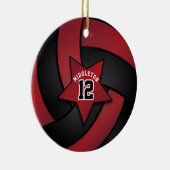Donkerrood en zwarte Star Volleyball Keramisch Ornament (Rechts)