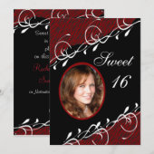 Donkerrood en zwarte zebra Print Sweet 16 Uitnodig Kaart (Voorkant / Achterkant)