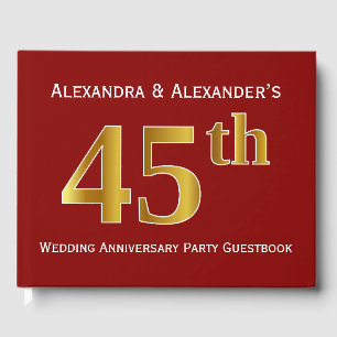 Donkerrood, Faux Gold 45th Wedding Jubileum Party Gastenboek