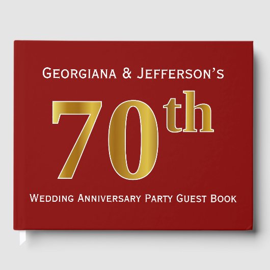 Donkerrood, Faux Gold 70ste bruiloft Jubileum Part Gastenboek (Voorkant)