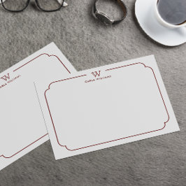 Donkerrood Formele Chic Familie Monogram  Lijst Notitiekaartje