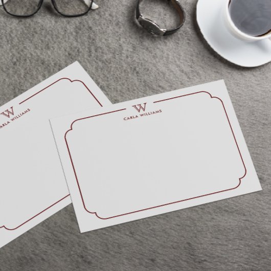 Donkerrood Formele Chic Familie Monogram  Lijst Notitiekaartje