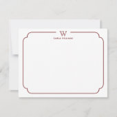 Donkerrood Formele Chic Familie Monogram  Lijst Notitiekaartje (Voorkant)