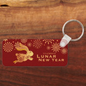 Donkerrood gevierd rond nieuwjaar 2023 Gold konijn Sleutelhanger (Voorkant)