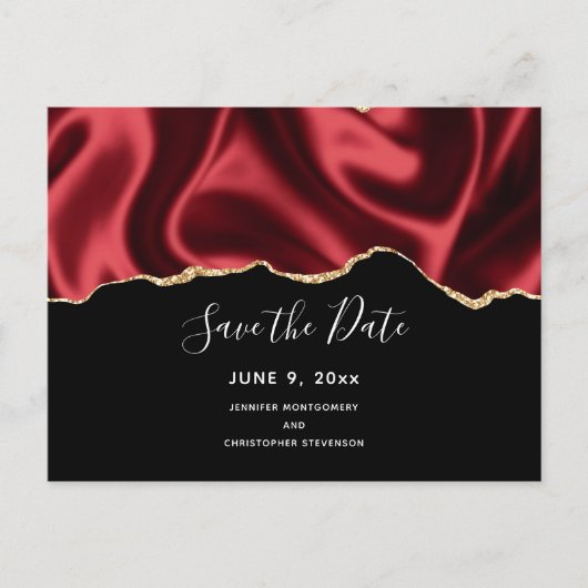 Donkerrood glam droog ontwerp - sla de datum op uitnodiging briefkaart (Voorkant)