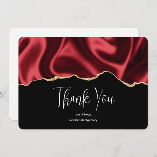 Donkerrood glam droog satin abstract ontwerp bedankkaart (Voorkant / Achterkant)