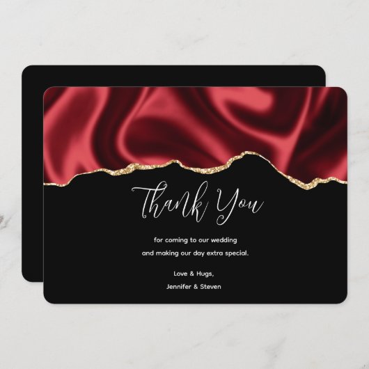 Donkerrood glam met laag satin Abstract ontwerp Bedankkaart (Voorkant / Achterkant)