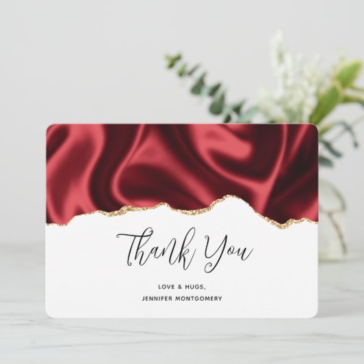 Donkerrood glam met laag satin Abstract ontwerp Bedankkaart (Staand voorkant)
