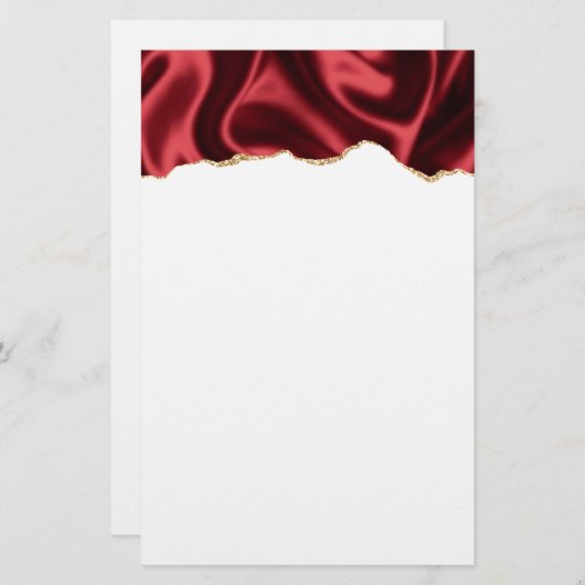 Donkerrood glam met laag satin Abstract ontwerp Briefpapier (Voorkant / Achterkant)