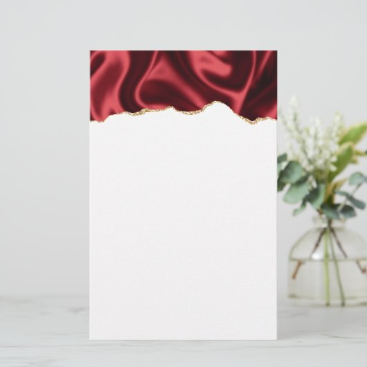 Donkerrood glam met laag satin Abstract ontwerp Briefpapier (Staand voorkant)
