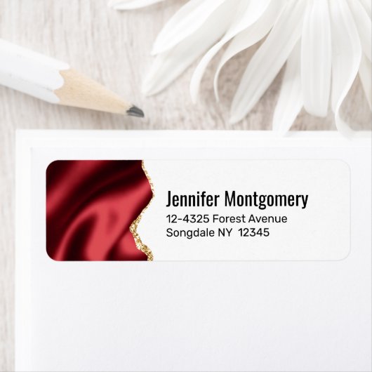 Donkerrood glam met laag satin Abstract ontwerp Etiket (Insitu)