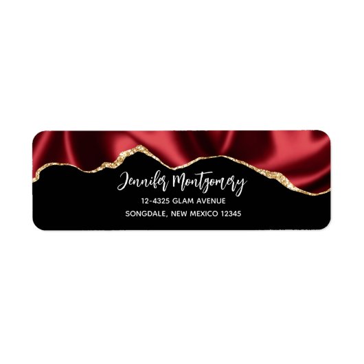 Donkerrood glam met laag satin Abstract ontwerp Etiket (Voorkant)