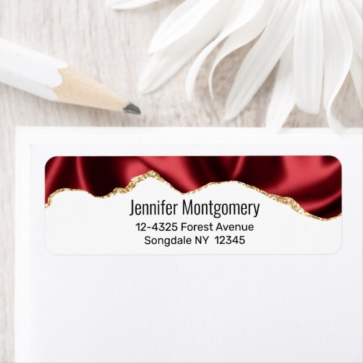 Donkerrood glam met laag satin Abstract ontwerp Etiket (Insitu)
