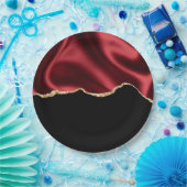 Donkerrood glam met laag satin Abstract ontwerp Papieren Bordje (Feest)