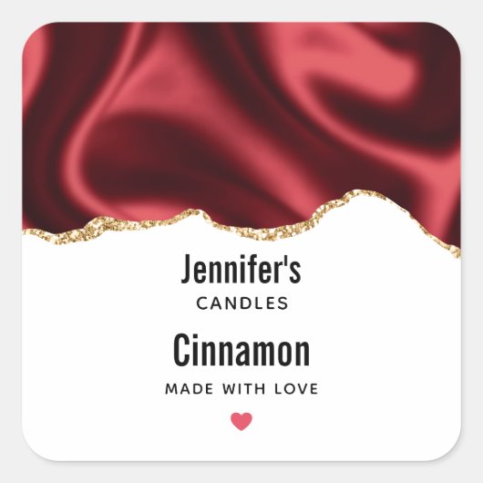 Donkerrood glam wazig satijn design - Kaars bedrij Vierkante Sticker (Voorkant)