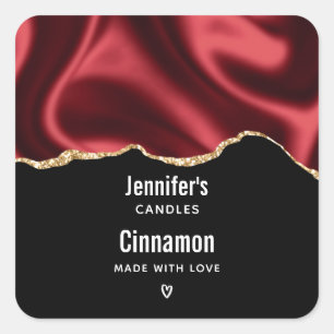 Donkerrood glam wazig satijn design - Kaars bedrij Vierkante Sticker