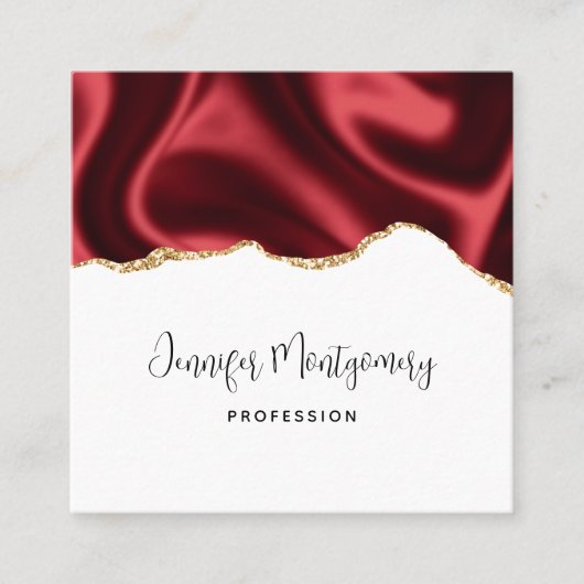 Donkerrood glam wazig satin Abstract Design Square Vierkante Visitekaartje (Voorkant)