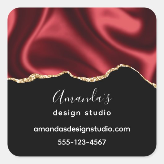 Donkerrood glam wazig satin design - zakelijk vierkante sticker (Voorkant)