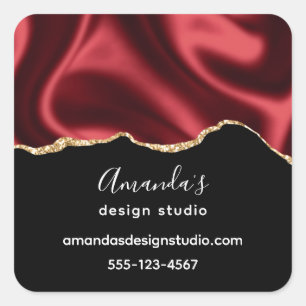 Donkerrood glam wazig satin design - zakelijk vierkante sticker