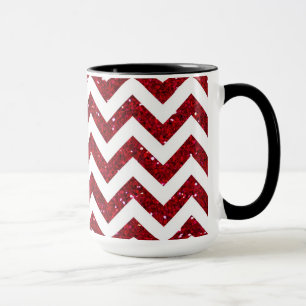 Donkerrood Glitter Chevron Patroon Mok