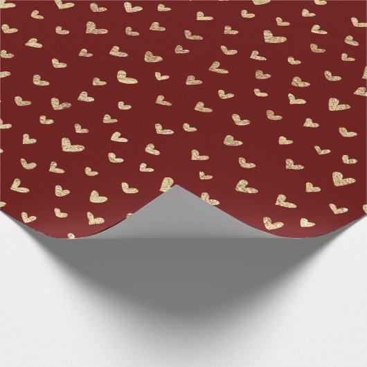 Donkerrood Golden Hearts Pattern Wrapping Paper Cadeaupapier (Hoek)
