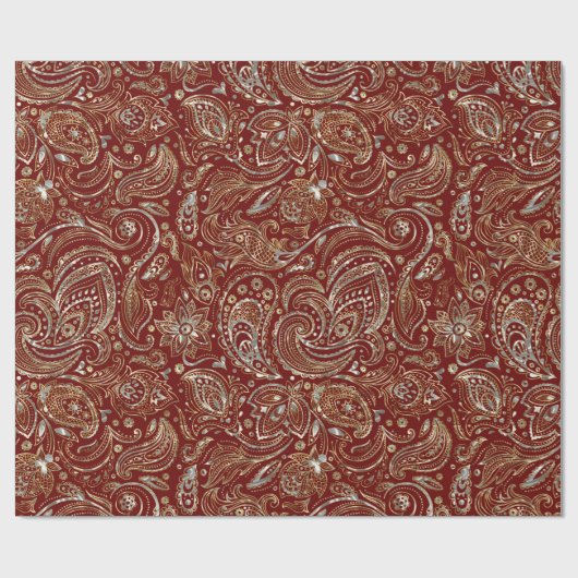 Donkerrood & Goud Bloemen Paisley Cadeaupapier (Vlak)