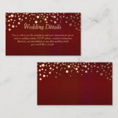Donkerrood & Goud Confetti Stippen - Trouwdetails Informatiekaartje (Voorkant / Achterkant)