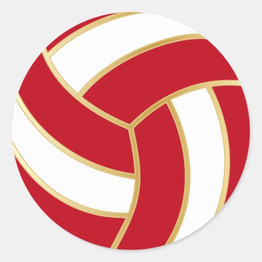 Donkerrood, goud en witte volleybal ronde sticker (Voorkant)