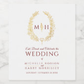 Donkerrood Goud hand getrokken blad monogram kunst Wijn Etiket (Enkel label)