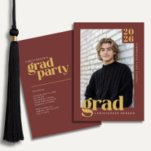 Donkerrood Goud Modern Foto Afstudeerfeest